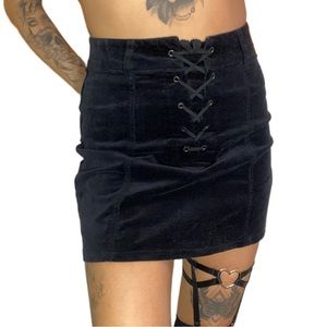 Forever 21 high waisted Black Velvet lace up skirt